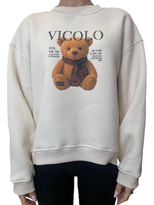 Felpa Orsetto Strass - Avorio