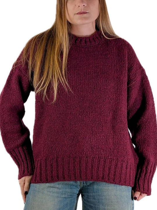 Maglia girocollo bordi a coste misto lana - Bordeaux