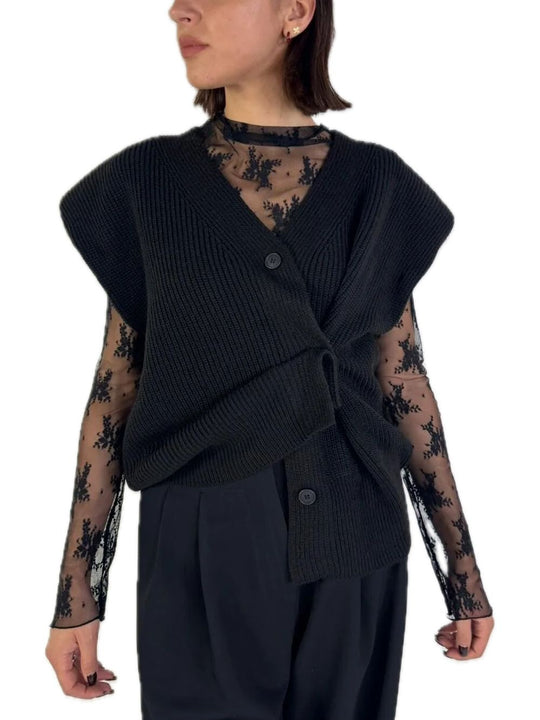 Gilet Punto Pannocchia Spalline & Bottone - Nero