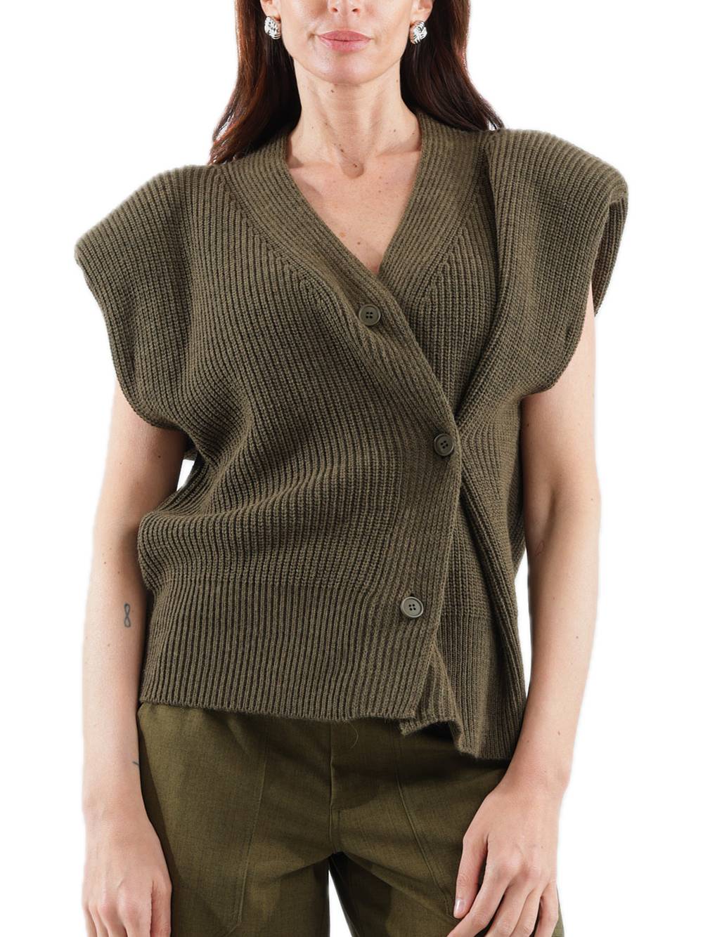 Gilet Punto Pannocchia Spalline & Bottone - Militare — 1