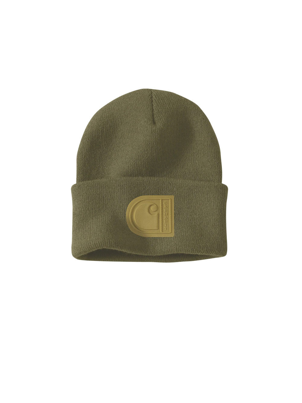Knit Cuffed C Patch Beanie - Green — 1
