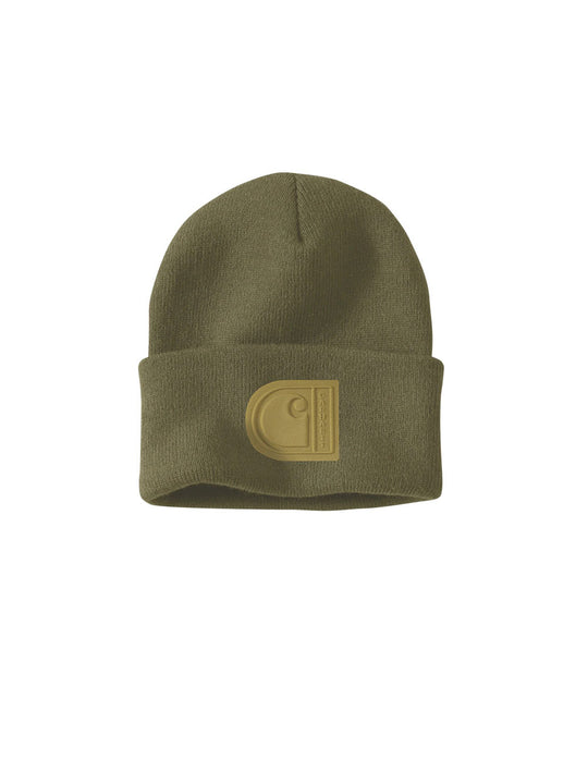 Knit Cuffed C Patch Beanie - Green