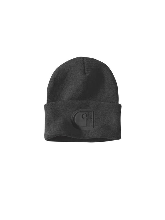 Knit Cuffed C Patch Beanie - Black