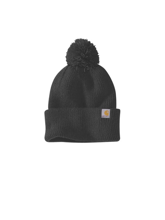 Knit Pom Pom Cuffed Beanie - Black