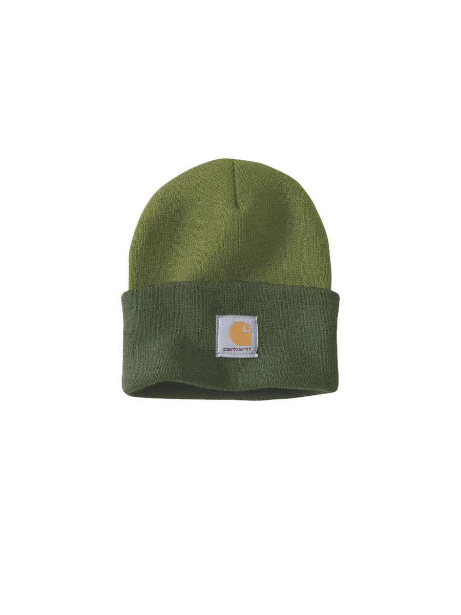 Berretto con risvolto bicolore in maglia - Verde