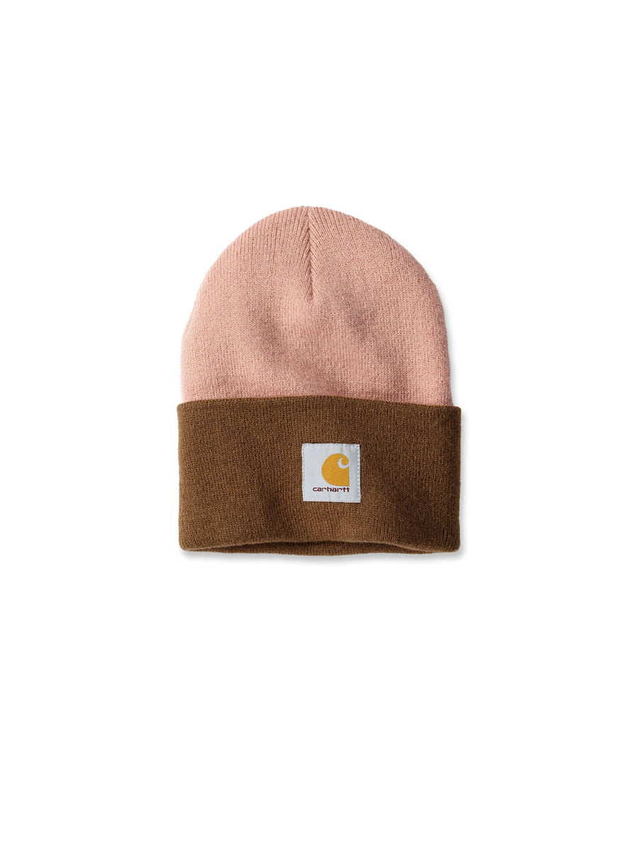 Knit Cuffed Two Tone Beanie - Pink