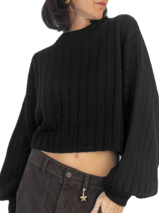 Maglia Crop Maxi Manica - Nero