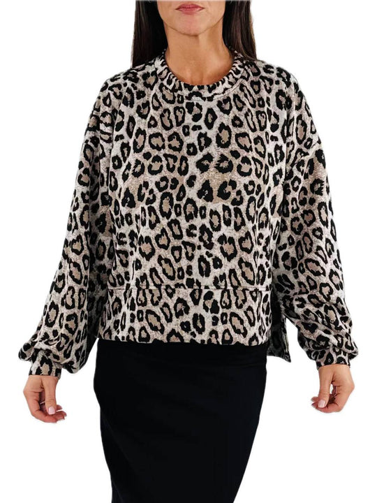 Felpa Over Spalla Scesa Spacchetto Laterale - Leopardato