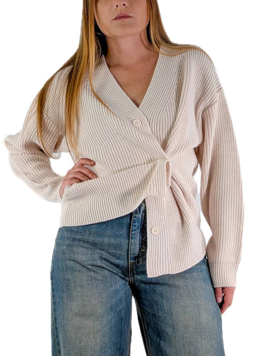 Cardigan Punto Pannocchia Con Bottoni Laterali - Panna