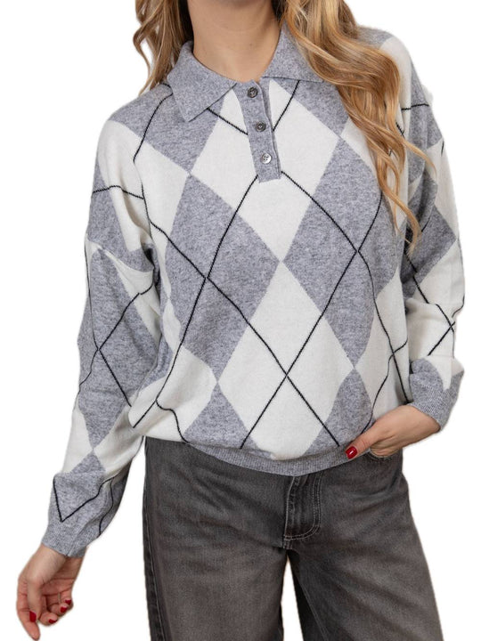 Pullover A Quadri - Grigio