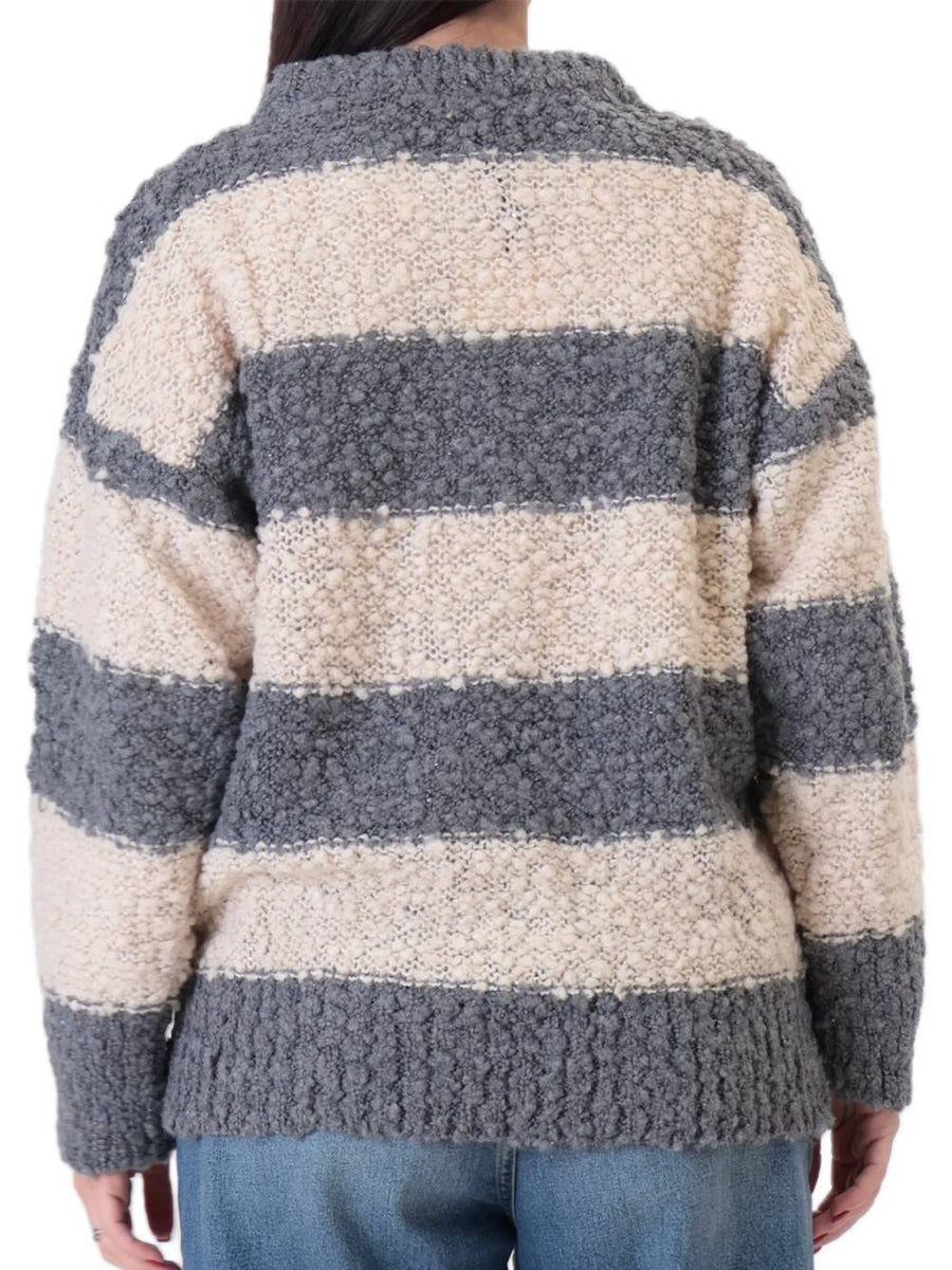 Pullover A Righe - Grigio Panna — 2