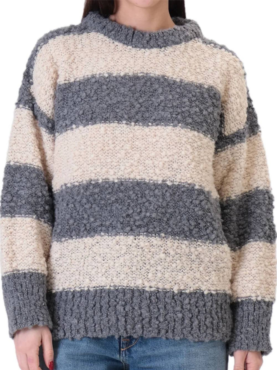 Pullover A Righe - Grigio Panna