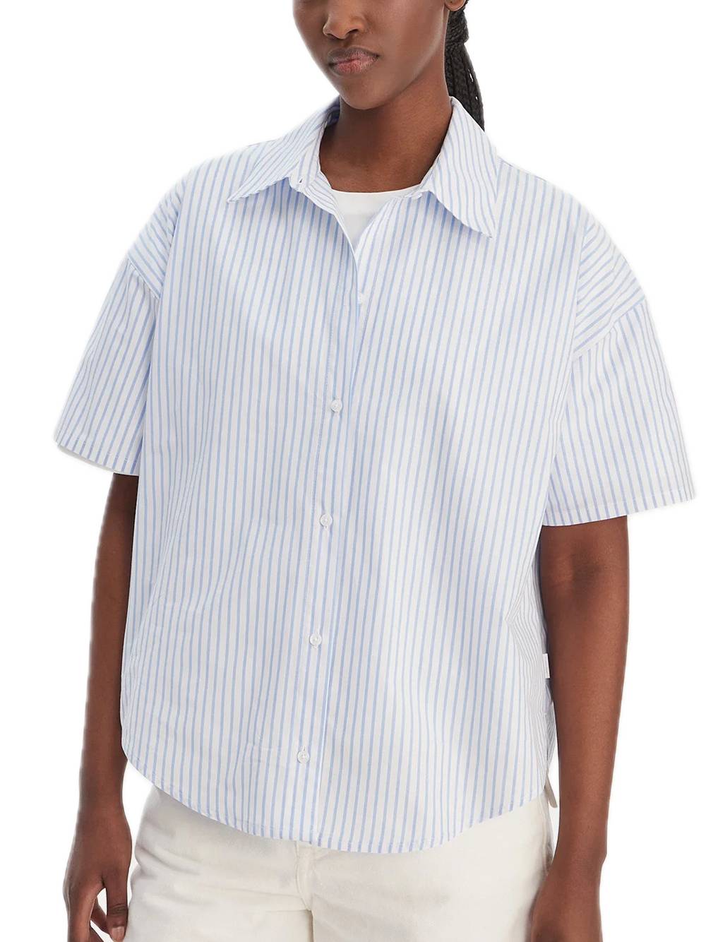 Relaxed Poplin Ss Shirt - Sera Stripe Blue Descent — 1