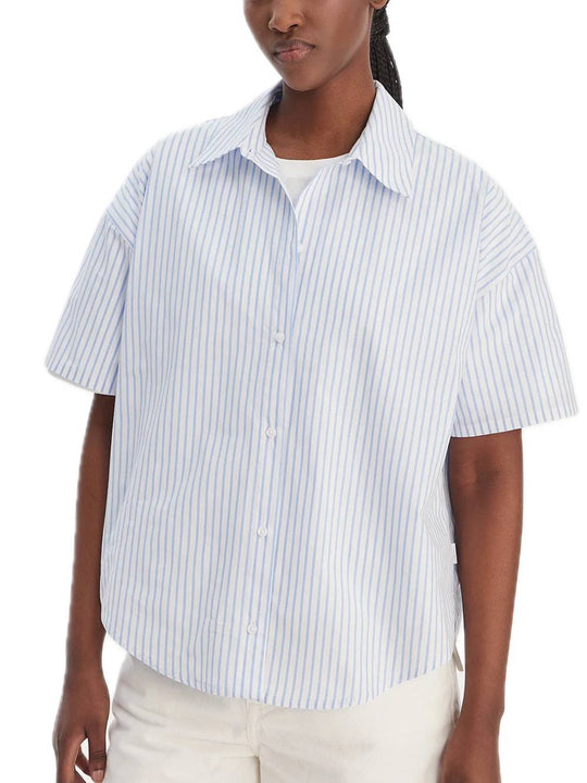 Relaxed Poplin Ss Shirt - Sera Stripe Blue Descent
