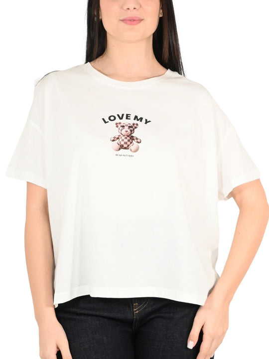 T-shirt Love My Bear Pattern - Bianco