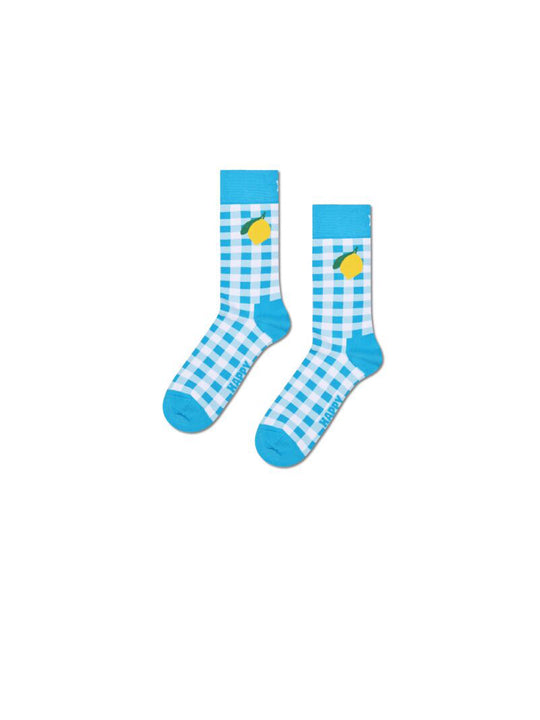 Gingham Lemon Sock - Blue