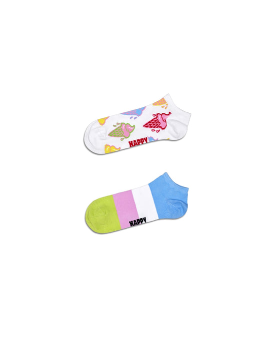 2 Pack Ice Cream & Stripe Low Socks - White