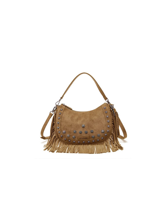 Aztec Shoulder Bag With Fringes Suede - Cotto