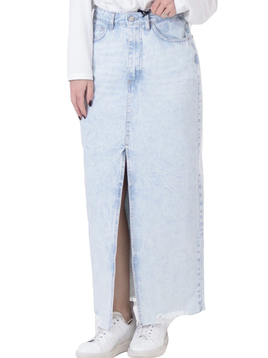 Gonna Longuette Con Spacco Taglio Vivo Mod. Ginza - Denim Chiaro