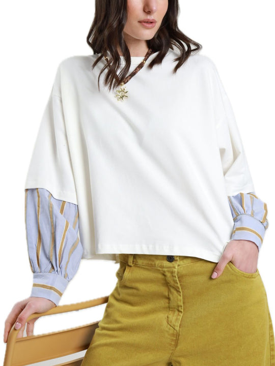 Felpa Girocollo C/Camicia + Collana - Latte