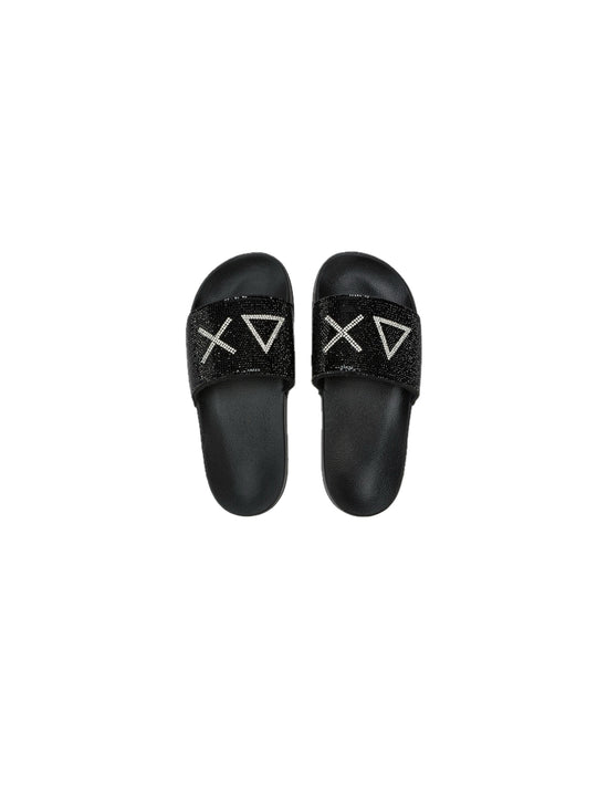 Slippers Strass Logo - Nero