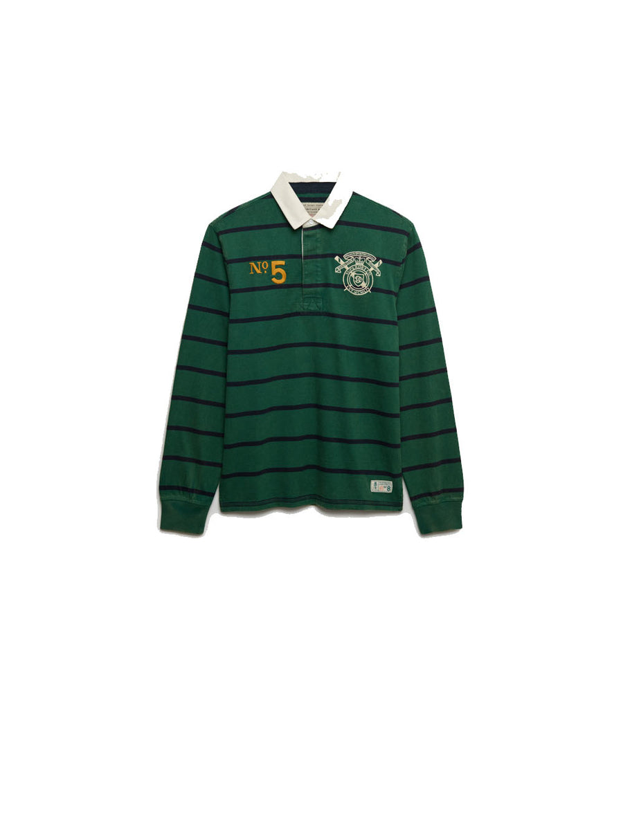 Double Emblem Stripe Rugby - Hunter Green Stripe — 2