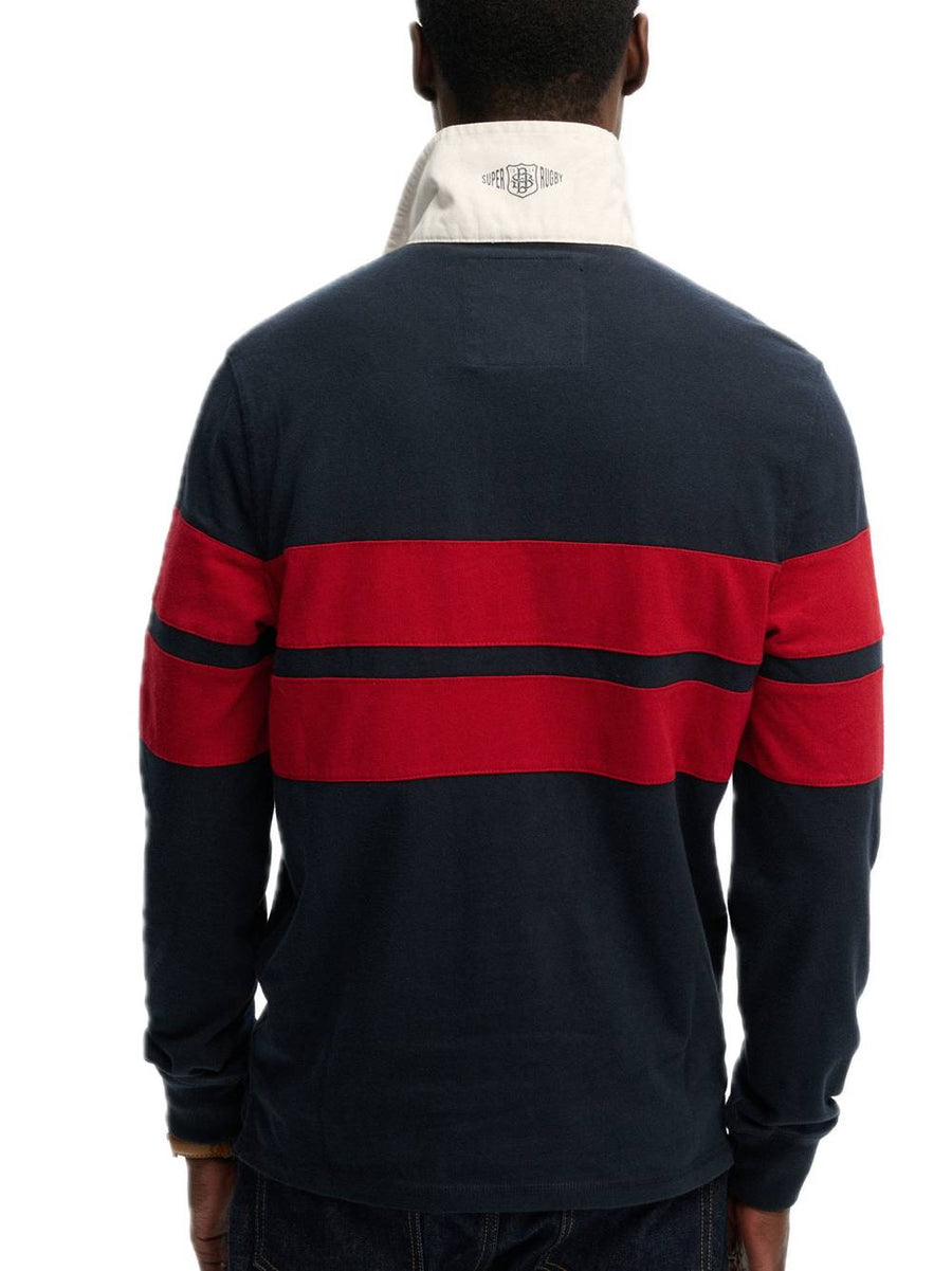 Double Emblem Stripe Rugby - Navy Red Chest Band Stripe — 2