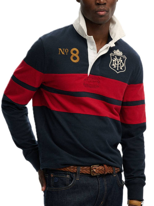 Double Emblem Stripe Rugby - Navy Red Chest Band Stripe