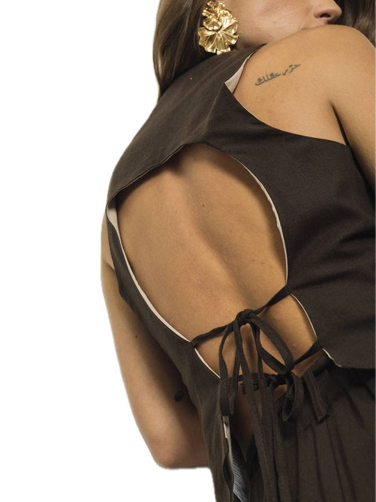Gilet Schiena Nuda Lino - Moro