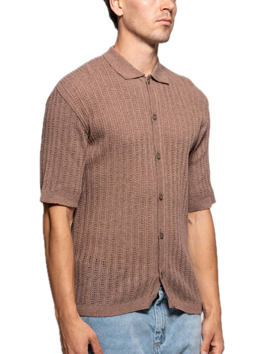Camicia Maglia Coste Fiori - Tabacco — 2