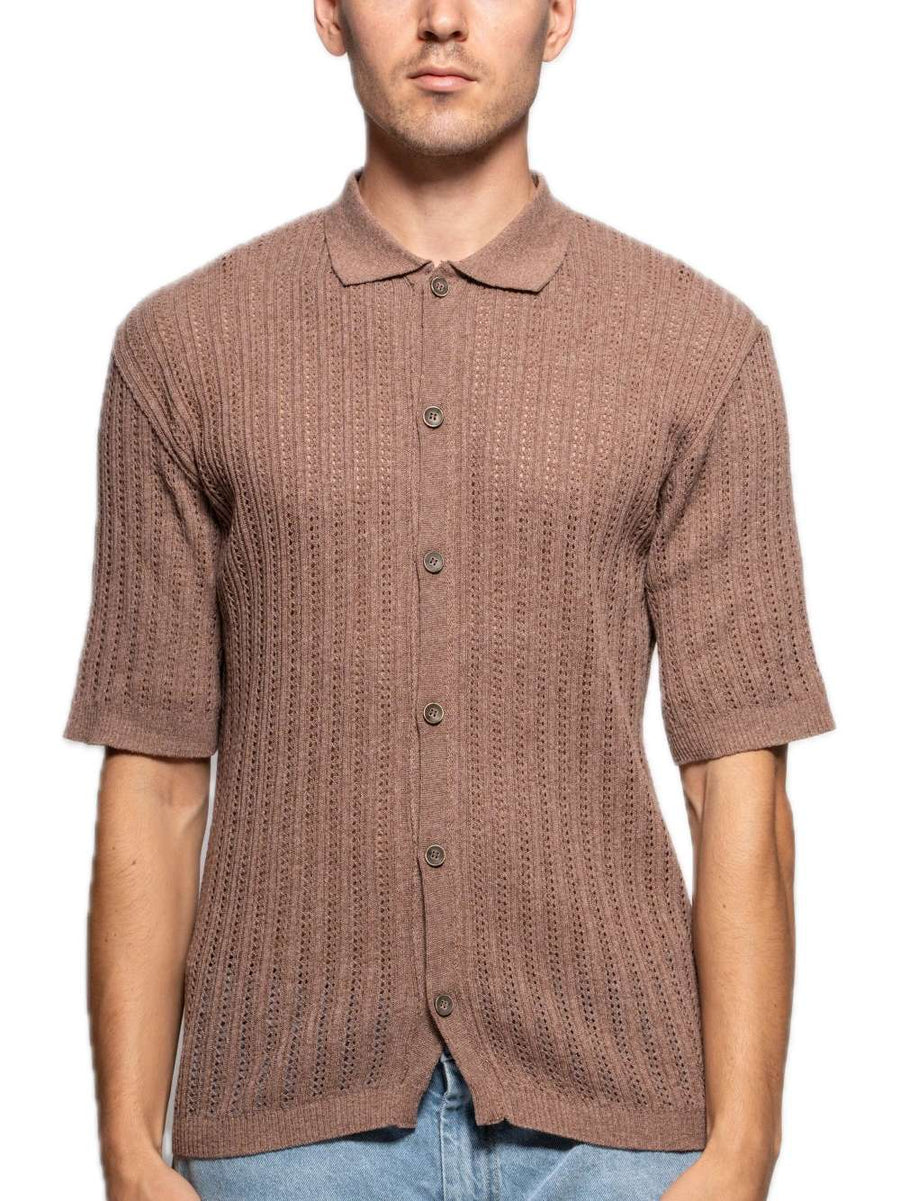 Camicia Maglia Coste Fiori - Tabacco