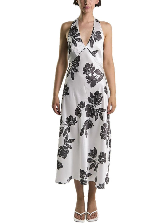 Ladies Dress - White Brown Floral