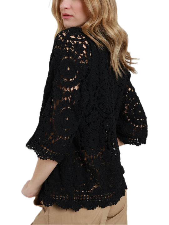 Cardigan Crochet 100%co - Nero
