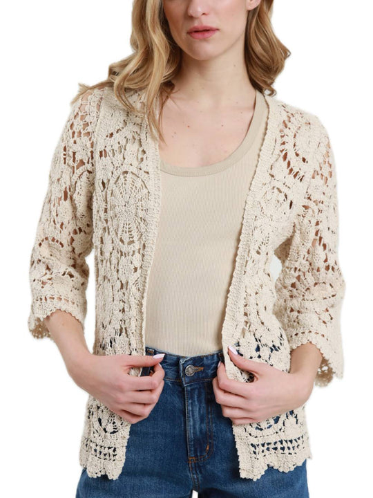 Cardigan Crochet 100%co - Latte