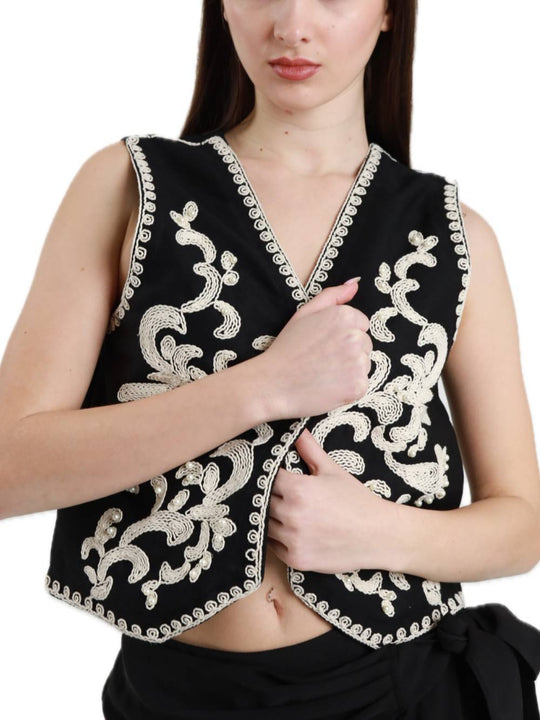 Gilet Ricamato 100%Co - Nero