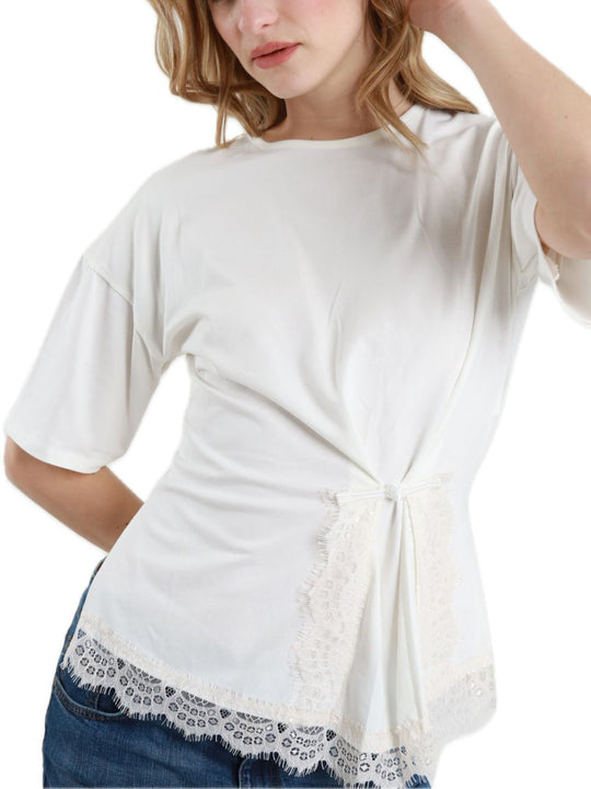 T-shirt Inserto Pizzo - Panna