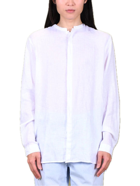 Camicia Collo Coreana Lino - Bianco