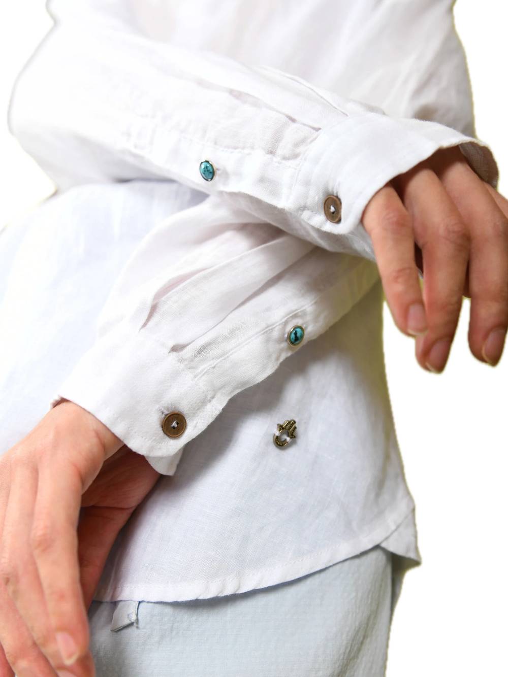 Camicia Collo Coreana Lino - Bianco — 3