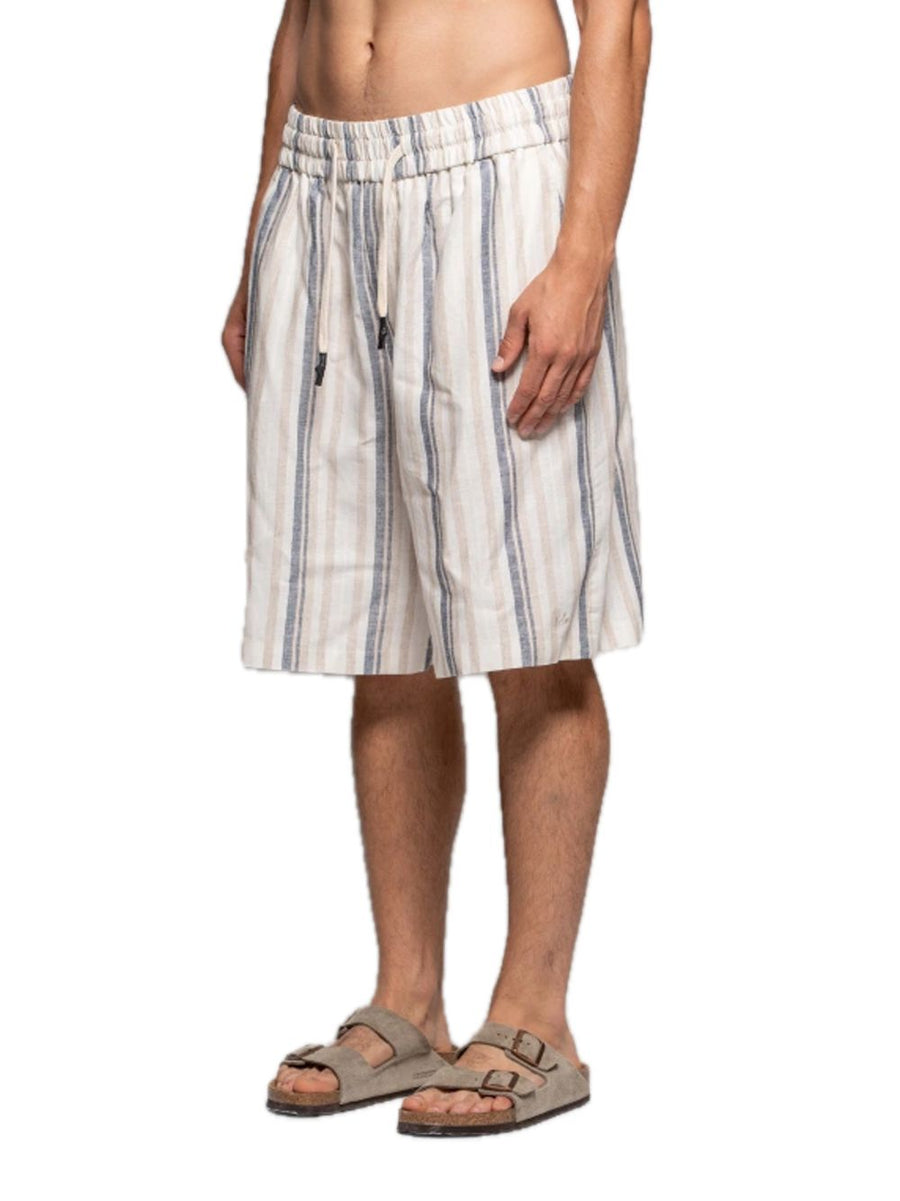 Bermuda Basket Rigato Misto Lino - Blu — 2