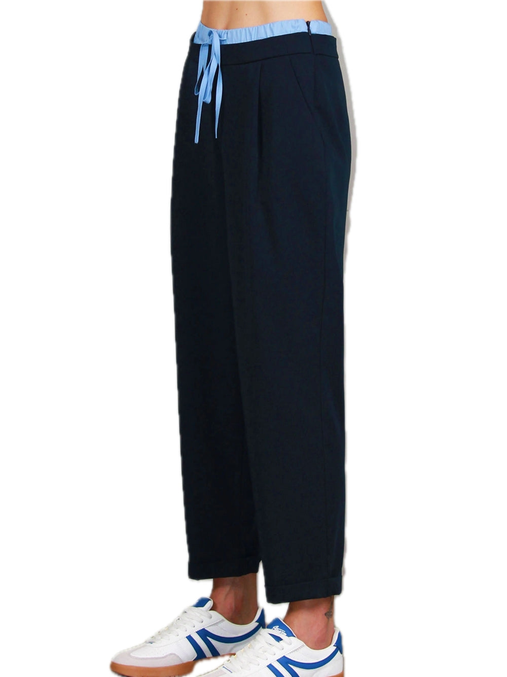 Slim Fit Trousers with Piping - Blue — 2