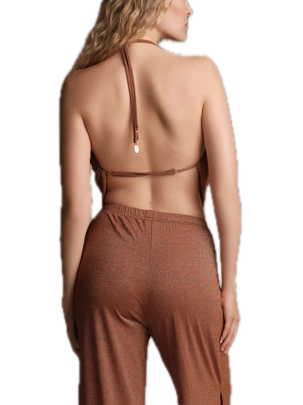 Lurex Striped Knit Crop Top - Rust — 2