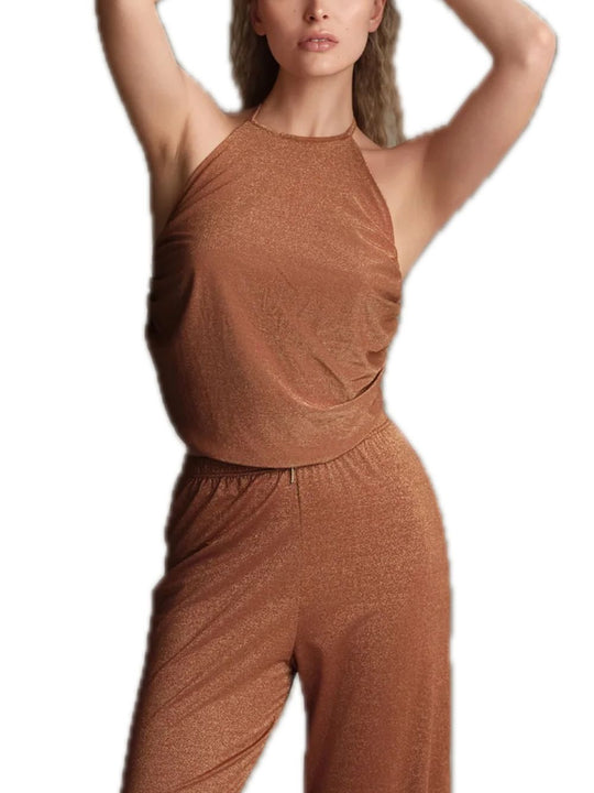 Crop Top Maglia Rigata Lurex - Ruggine