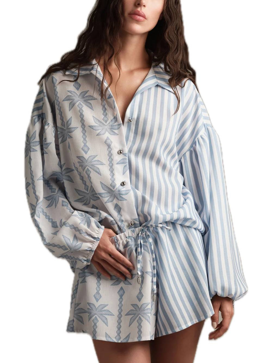 Camicia Allover Palma - Celeste