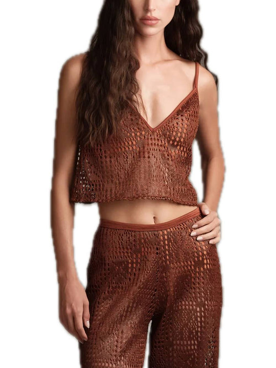 Crop Top In Maglia Crochet - Bronze