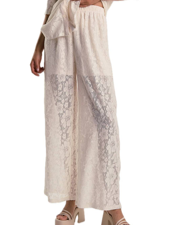 Ladies Trousers - Cream Open Floral