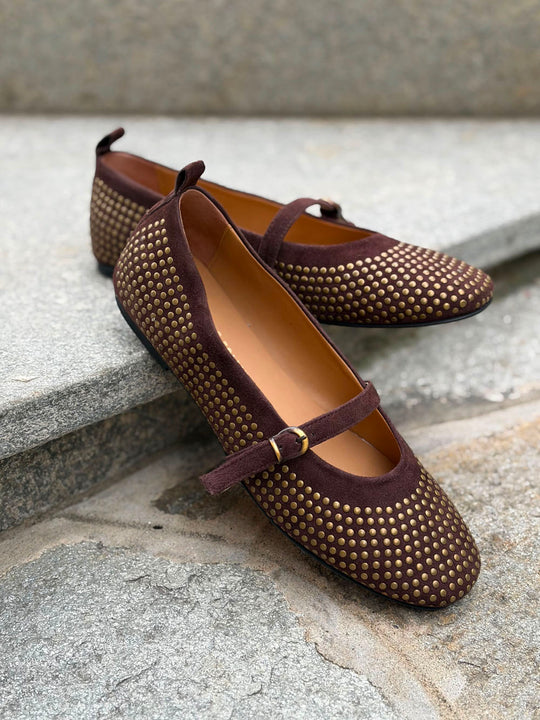 Ballerine Borchie Camoscio - Cioccolato