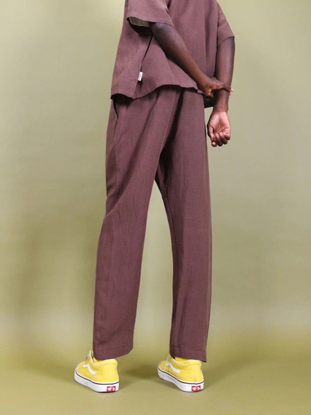 Linen Drawstring Trousers - Coffee — 1
