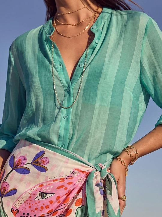 Camicia Eco - Fantasia Righe Turchese Chiaro Turchese