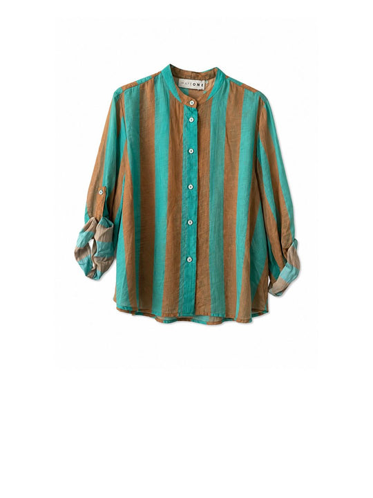 Camicia Eco - Fantasia Righe Tabacco Turchese