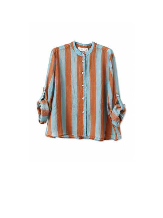Camicia Eco - Fantasia Righe Celeste Tabacco